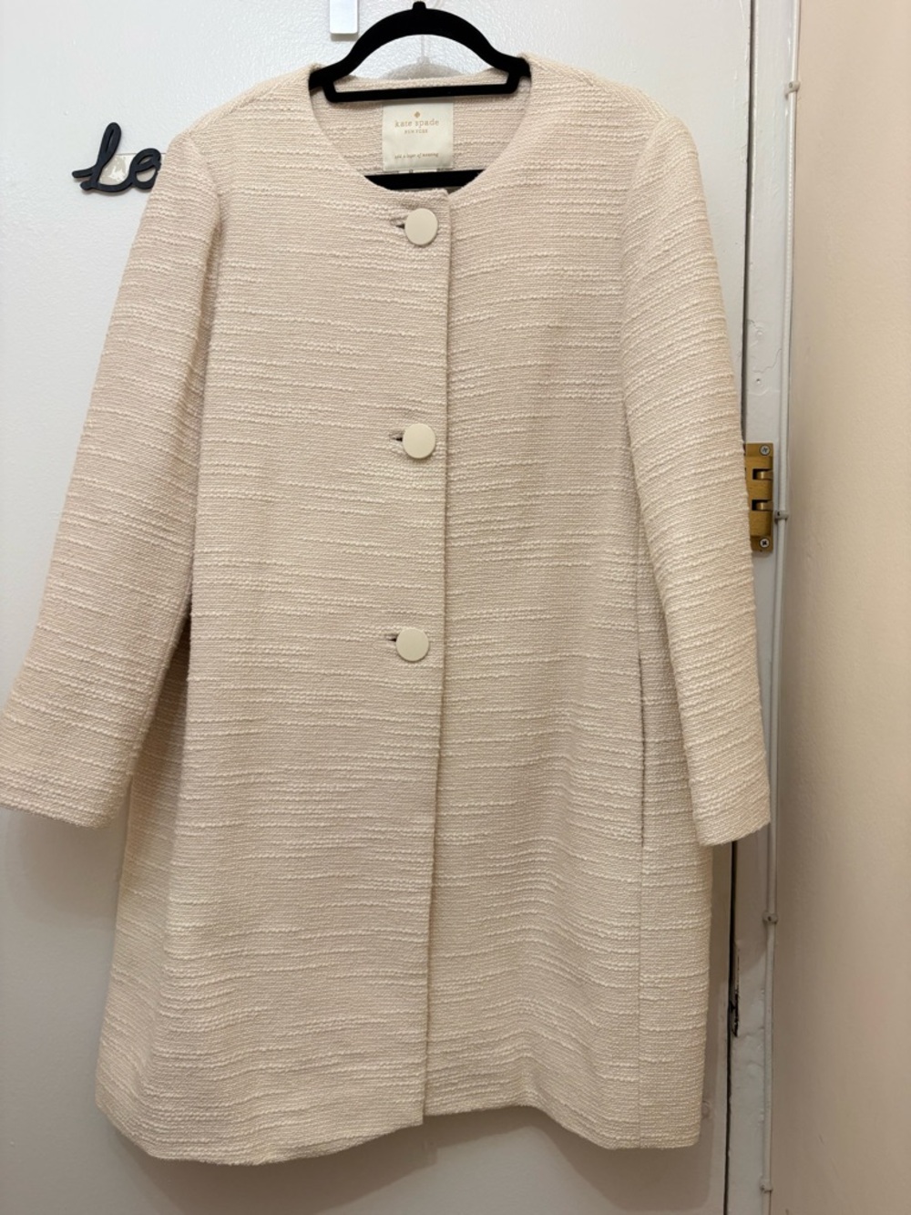 kate spade Cream Textured Round-Neck Jacket with Large Button